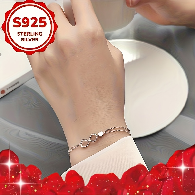 2pcs S925 Silver Infinity Symbol Bracelet Set, Eternal Love Gift